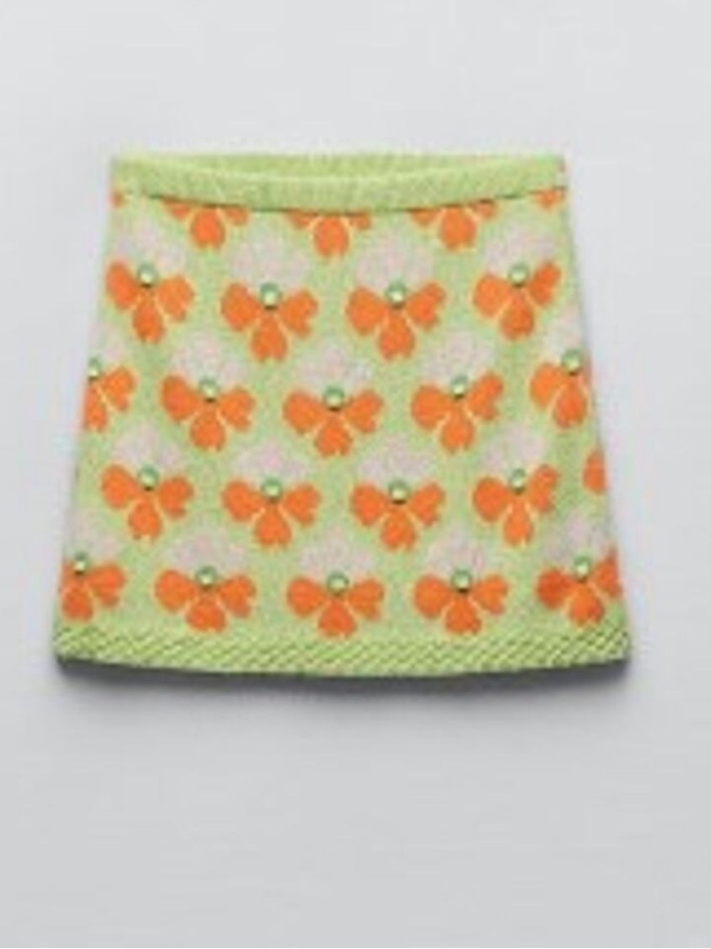 Zara Lime Green Knit Mini Skirt with Orange Floral Motif